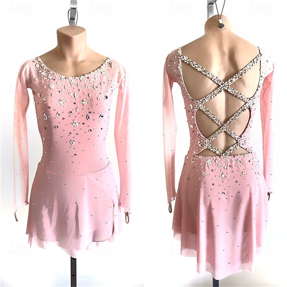 Abito da pattinaggio artistico Per donna Ragazze Pattinaggio sul ghiaccio Vestito blu navy Bianco Rosa Patchwork Schiena aperta Rete Alta elasticità Allenamento Competizione Vestiti da pattinaggio del 2026 a $252.69 –P6