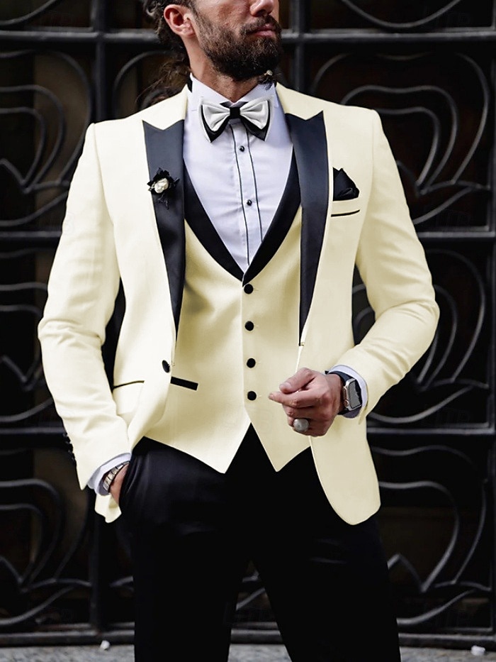 Trajes de boda para hombres Trajes de fiesta Amarillo claro Blanco Verano Sólido Ajuste personalizado 2 piezas Con un solo botón. 2025 - $136.99 –P1