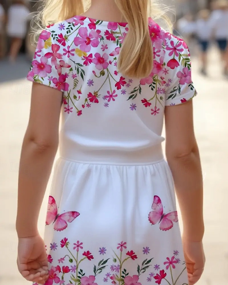 ragazze' 3D Floreale Farfalla Abito Manica Corta Estate Primavera Vacanza Quotidiano Ferie Principessa Bello Dolce Bambini 4-12 Anni Vestito Casual Abito a trapezio Lunghezza al ginocchio Vestibilit del 2025 a $15.99 –P3