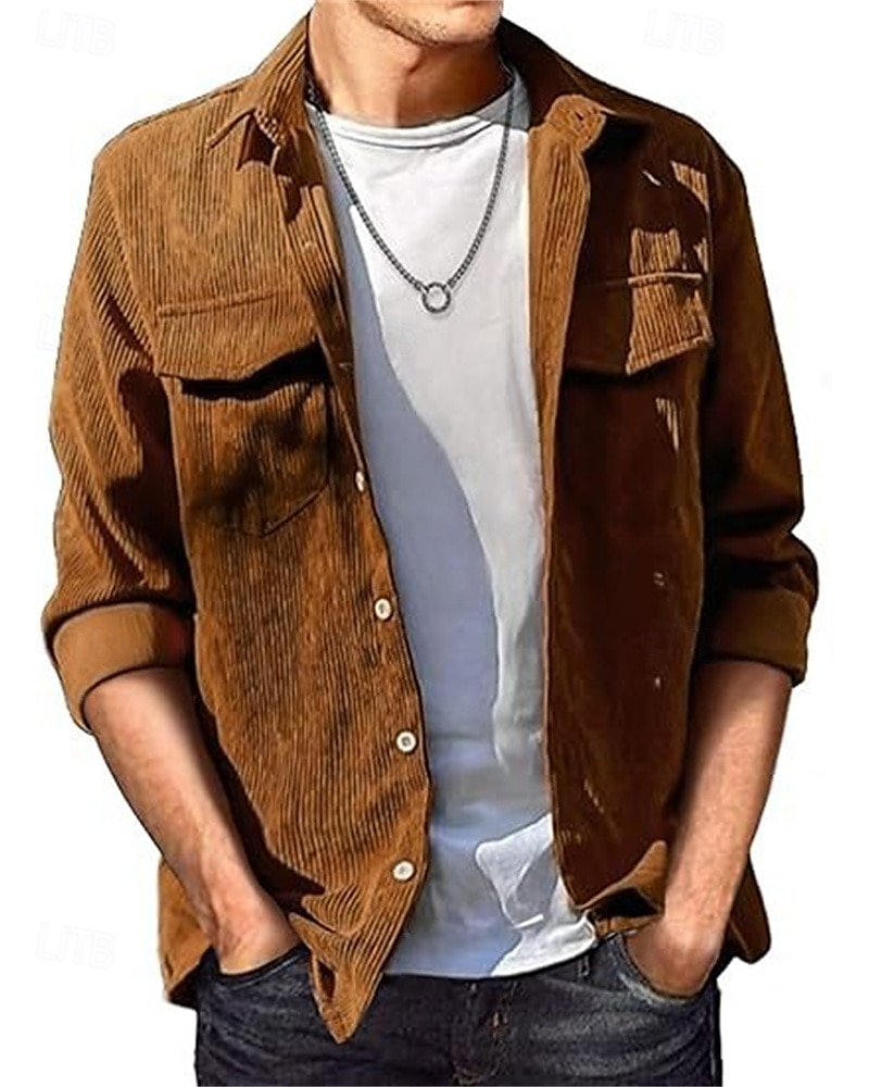 Per uomo Giacca Camicia Giacca di transizione Quotidiano Leggero Tasca Primavera Autunno Semplice Casual Bavero Regolare Nero Verde militare Caffè Giacca del 2025 a $24.99 –P4