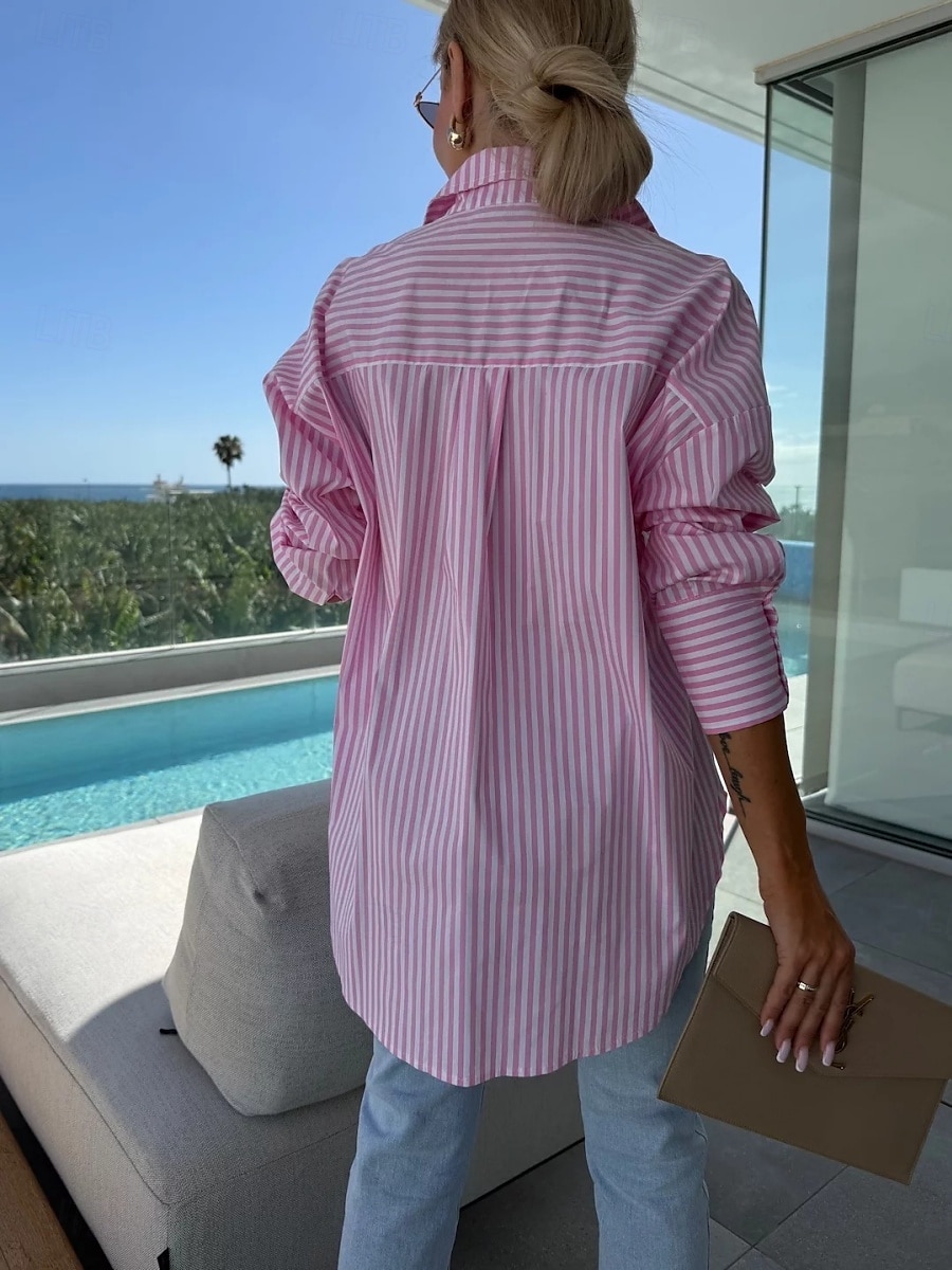 Dames Overhemd Bloemig Stijlvol Casual Lange mouw Overhemdkraag Normale tops Dagelijks Knop Zak Afdrukken Blozend Roze blauw Khaki Zomer Lente 2025 - $28.99 –P3