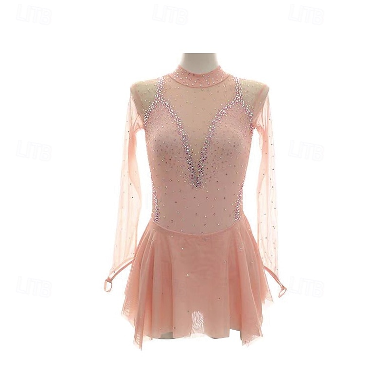 Kjole til kunstløp Dame Jente Skøyteløp Kjoler Oransje Lapper Tommelhull Netting Spandex Elastisk Trening Profesjonell Konkurranse Skøyteklær Hold Varm Krystall / Rhinstein Langermet Skøyting Kunstløp 2025 - $162.99 –P1