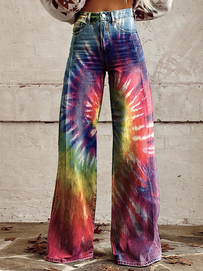 Retro Cikánský 70. léta Kalhoty Široké legované kalhoty Hippie Disko Vysoký pas Květinový Styl falešných džínů Dámské předvečer Všech svatých Karneval hudební festival Pride Parade Retro tematick 2025 - $35.99 –P5