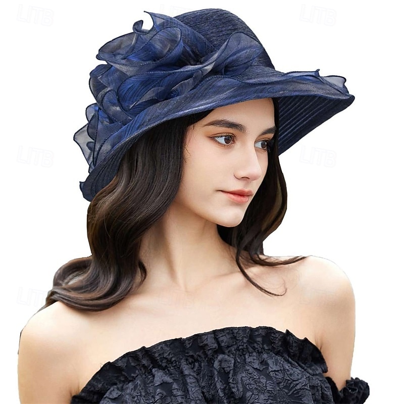 Organza Kentucky fascinatorhoed voor dames - Derby cocktail tea party zonnehoed bruiloft bruidsbloem kerkhoed opvouwbaar 2026 - $16.49 –P1