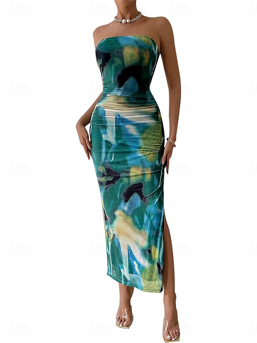 Damen Midikleid Boho-Kleid Elegant Sexy Boho Figurbetontes Kleid Blumen Ärmellos Trägerlos Hellrosa Magenta wasserblau Blau Sommer 2025 - $24.99 –P7