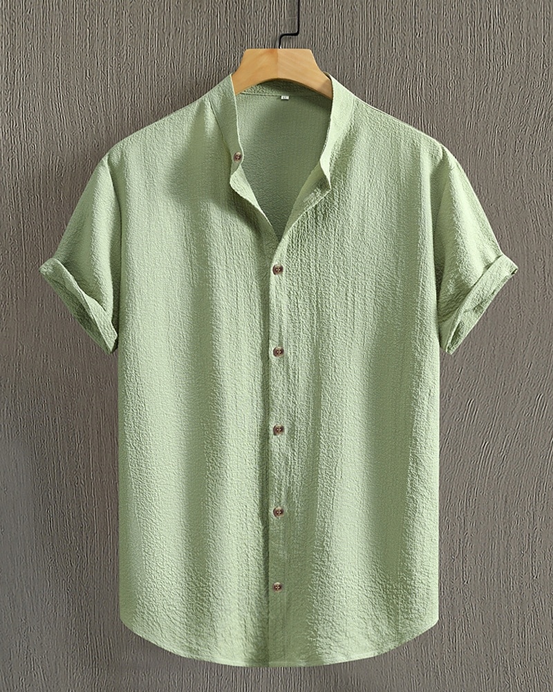 Men's Shirt Summer Shirt Casual Shirt Beach Shirt Button Up Shirt Black Blue Army Green Beige Gray Short Sleeve Plain Band Collar Vacation Hawaiian Clothing Apparel Fashion Casual Comfortable 2026 - $22.99 –P13