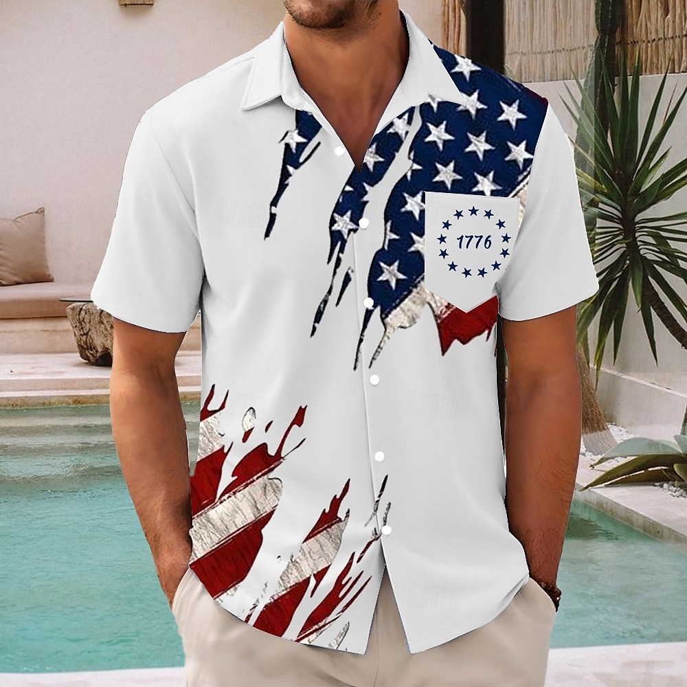Independence Day Voor heren Amerikaanse Amerikaanse vlag Vaderlandslievend Vierde juli Overhemd Zomer overhemd Overhemd met knopen Korte mouw Mode-casual Feestdagen Zomer Lente Strijkijzer 2025 - $23.99 –P1