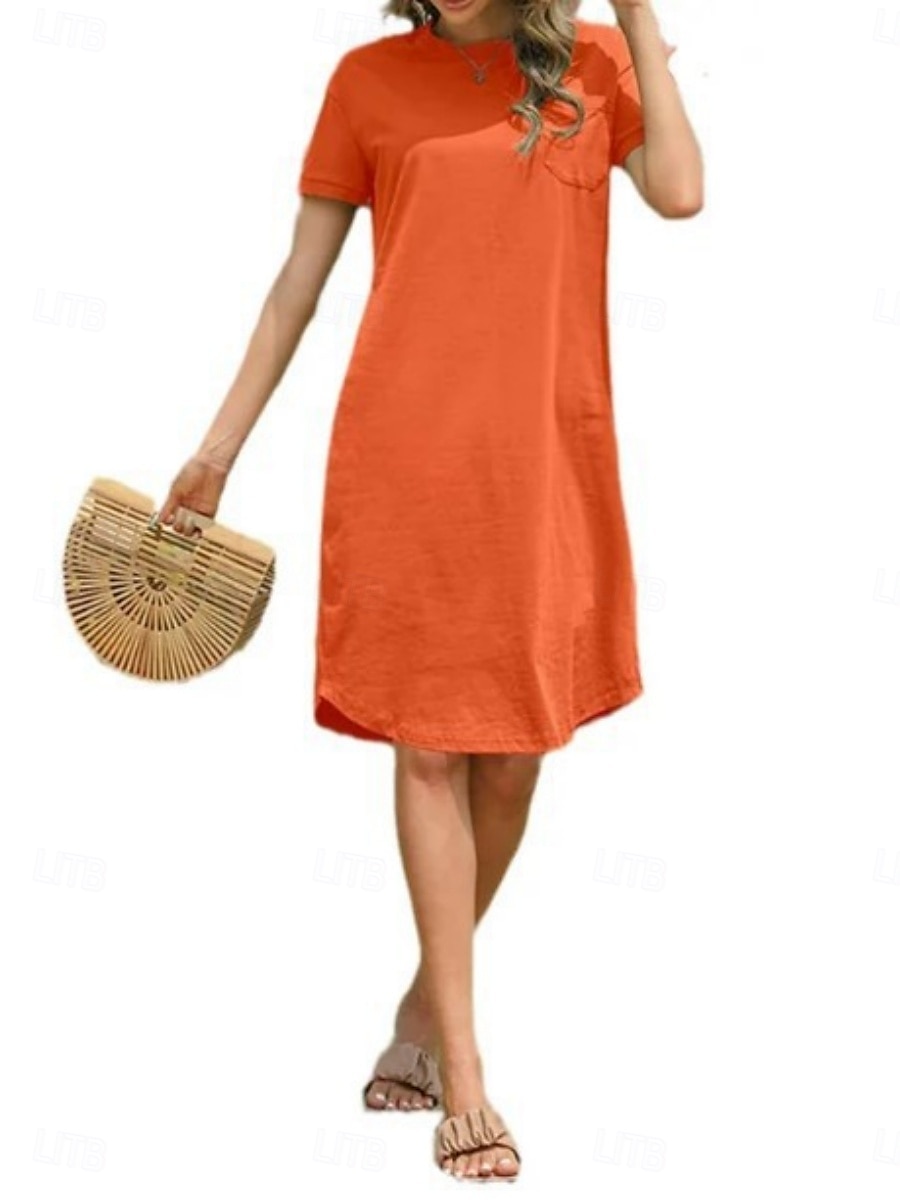 Femmes Robe Midi Robe Décontractée Robe d'été Mode Moderne Quotidien Week-end Coupe régulière Uni Manche Courte Col ras du cou Noir Blanche Rouge Vert foncé Été de 2025 ? $16.99 –P4