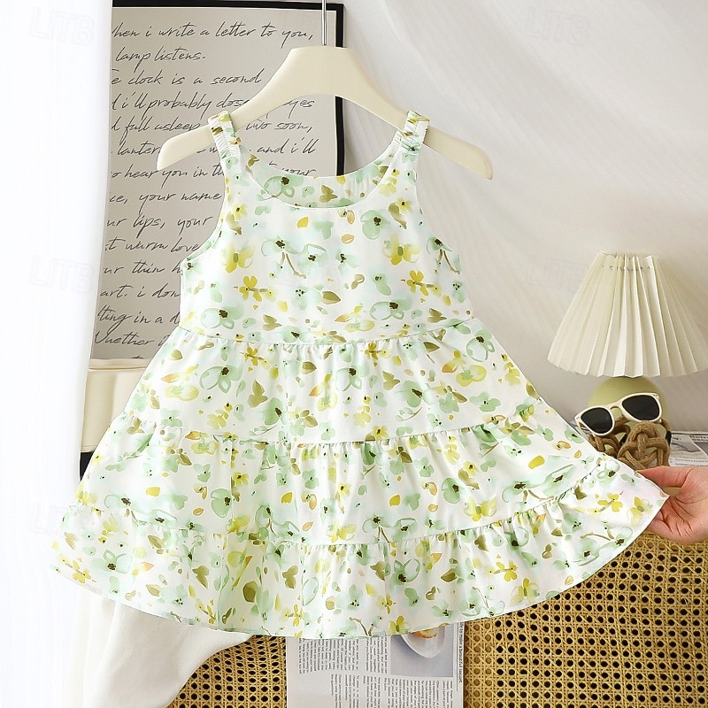 Enfants Fille Robe Fleur Sans manches Extérieur Froncé Adorable Basique Coton Mi-long Robe Décontractée Robe Fleurie Été 4 ans et + Rose Claire Rouge Bleu Roi de 2026 ? $7.99 –P6