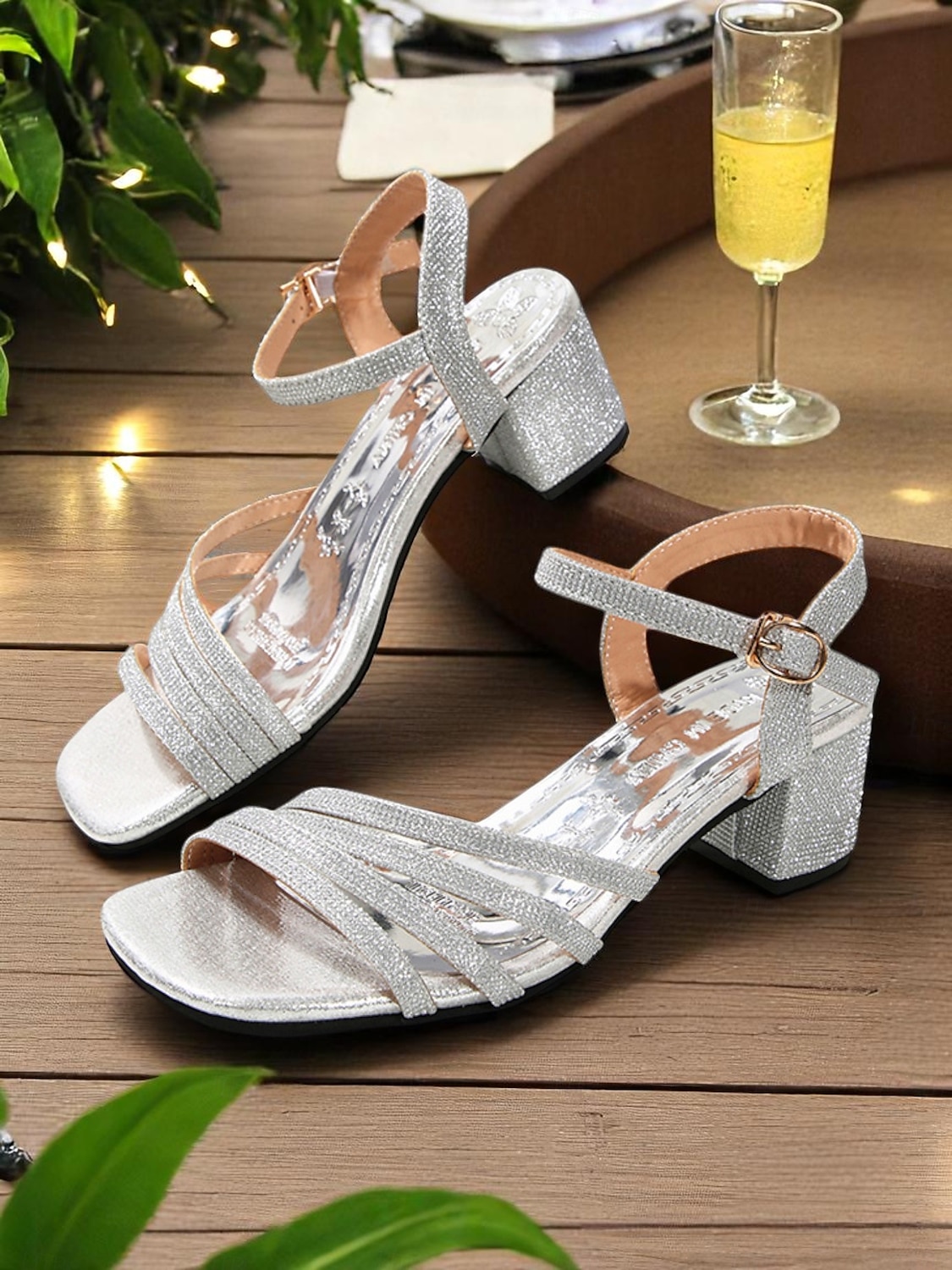Women's Gold Strappy Block Heel Sandals - Rhinestone Ankle Strap Open Toe Heels for Nightlife Parties and Evening Glam Looks 2025 - $29.99 –P3