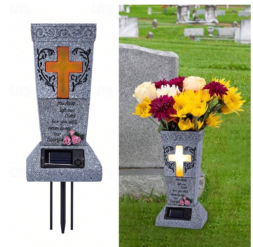 Solar-Friedhofsvase mit LED für frische/künstliche Blumen, Grabsteine, Vasen mit Spikes, Grabstein-Dekor, Gedenkgeschenke für den Verlust eines geliebten Menschen 2025 - $35.99 –P3