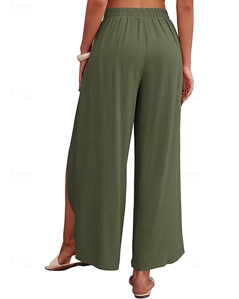 Mujer Pantalones de lino y algodón pantalones Casual Longitud total Cintura Media Plano Cintura elástica Separado Al Aire Libre Cómodo Festivos Ropa Cotidiana Fin de semana Albaricoque PEC Celeste 2025 - $25.99 –P10