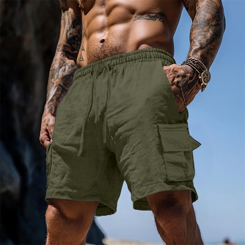Herren Shorts Leinenshorts Sommershorts Strandshorts Kordelzug Elastischer Bund Mehrere Taschen Einfach Knielang Outdoor Ferien Strand Urlaub Hawaiianisch Schwarz Weiß Unelastisch 2025 - $22.99 –P7