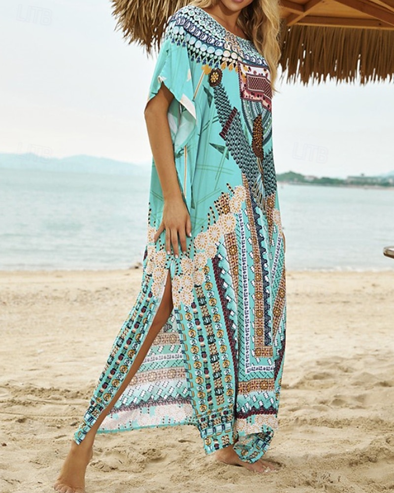 Damen Badeanzug Überwurf Bademode Tropisch Strandbekleidung Blume Rundhals Kurze Ärmel Badeanzüge 2025 - $23.99 –P3
