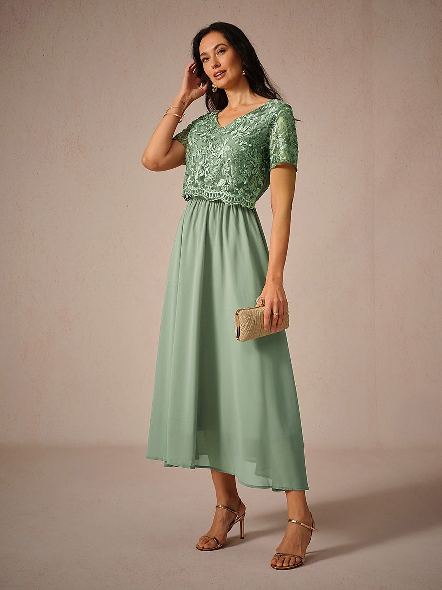 Femmes Robe maxi Robe trapèze Élégant Formel robe demoiselle d honneur Cocktail Coupe régulière Manche Courte Col en V Vert Été de 2025 ? $15.99 –P2