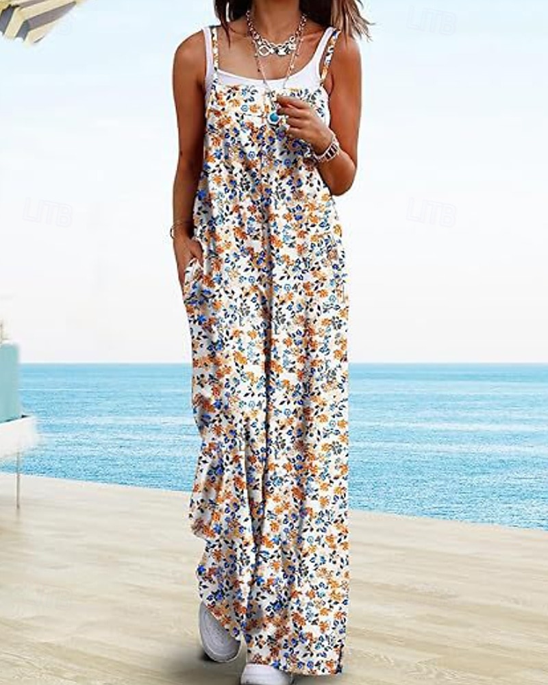 Femmes Normal Combinaison Occasionnel Fleuri Sans manches Col en U Avec Poches Imprimé Rue Quotidien Coupe régulière Bleu Violet Fuchsia Été de 2025 ? $23.99 –P5