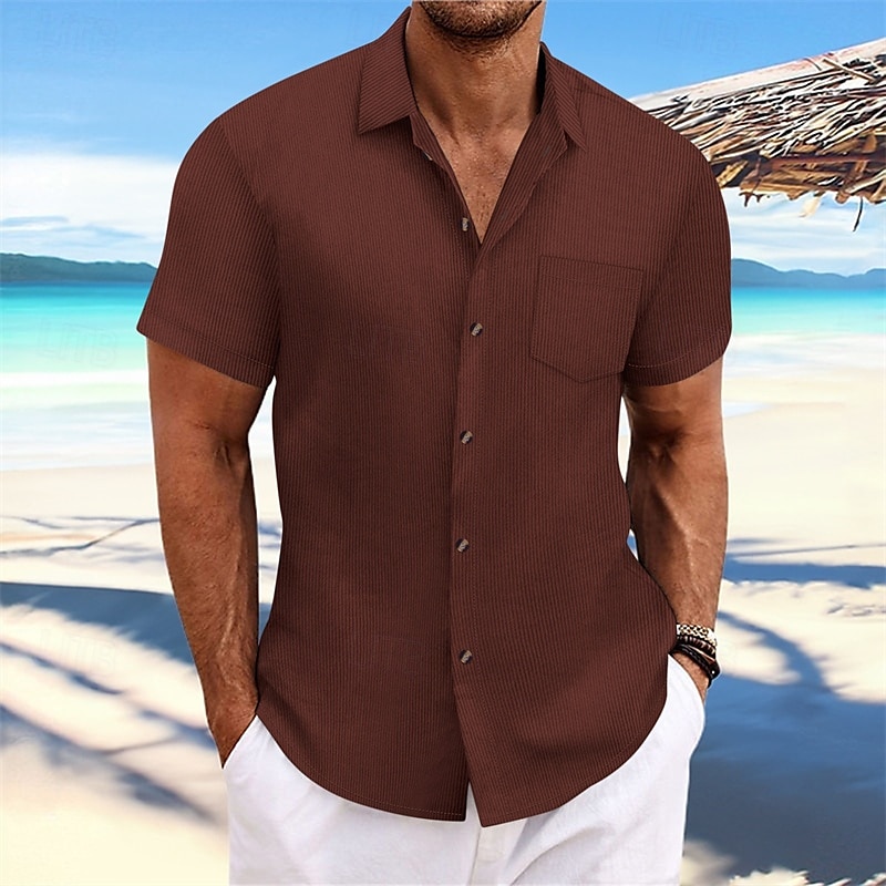 Herren Hemd Sommerhemd Freizeithemd Strandhemd Knopfhemd Schwarz Marineblau Blau Dunkelgrün Braun Kurzarm Einfach Revers Urlaub Hawaiianisch Jacquard Bekleidung Polyester Mode Lässig Bequem 2025 - $16.99 –P4