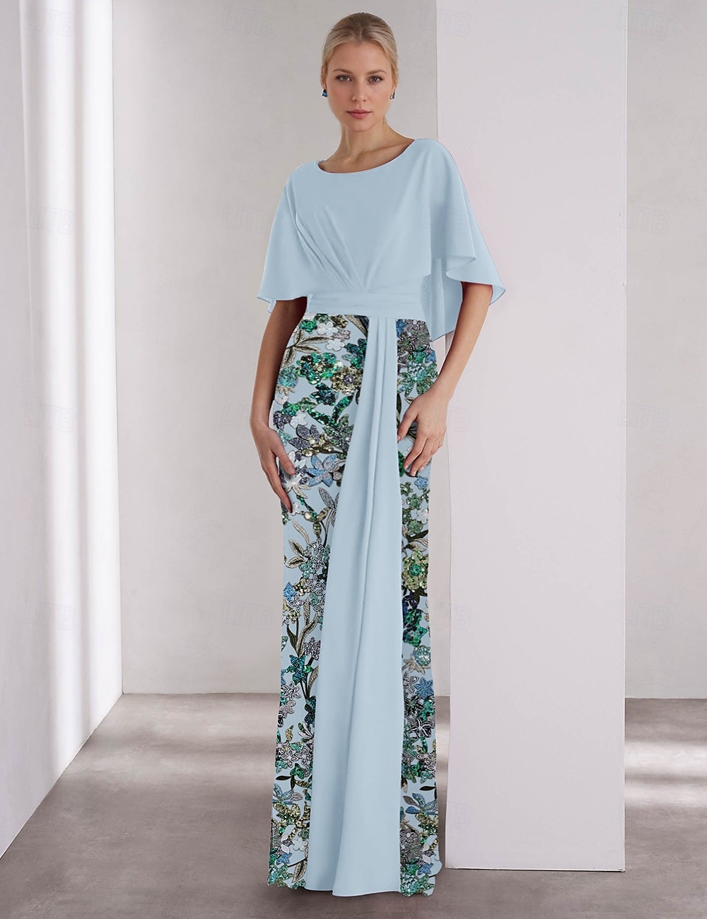 Mermaid / Trumpet Evening Gown Elegant Dress Formal Wedding Floor Length Short Sleeve Boat Neck Sequined with Glitter Embroidery 2025 - $152.99 –P2