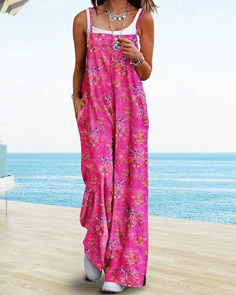 Femmes Normal Combinaison Occasionnel Fleuri Sans manches Col en U Avec Poches Imprimé Rue Quotidien Coupe régulière Bleu Violet Fuchsia Été de 2025 ? $23.99 –P7
