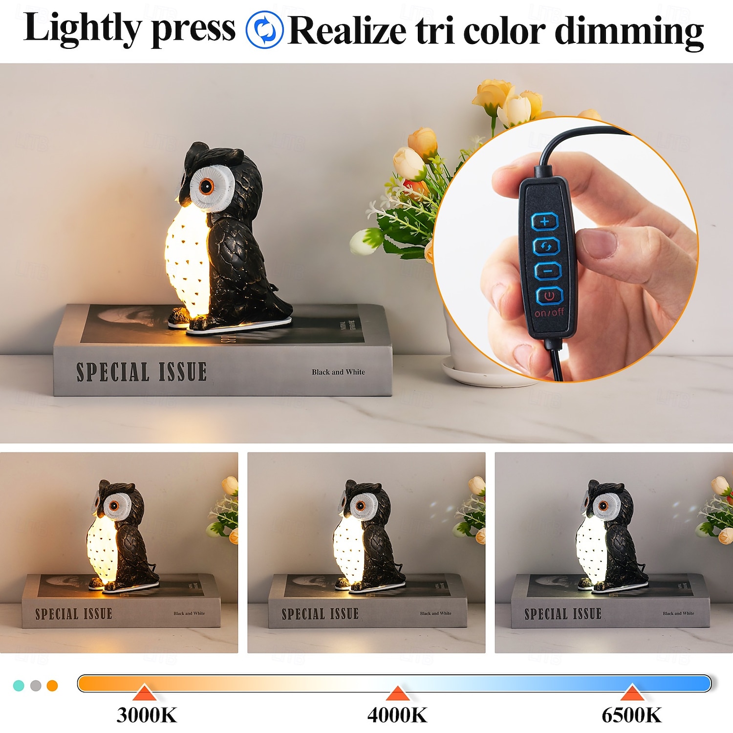 1 Pc simulation owl night light, bedside lamp, desk lamp, three levels of dimming, adjustable brightness, bedroom, dining room, living room, study lighting, USB power supply 2025 - $32.99 –P10