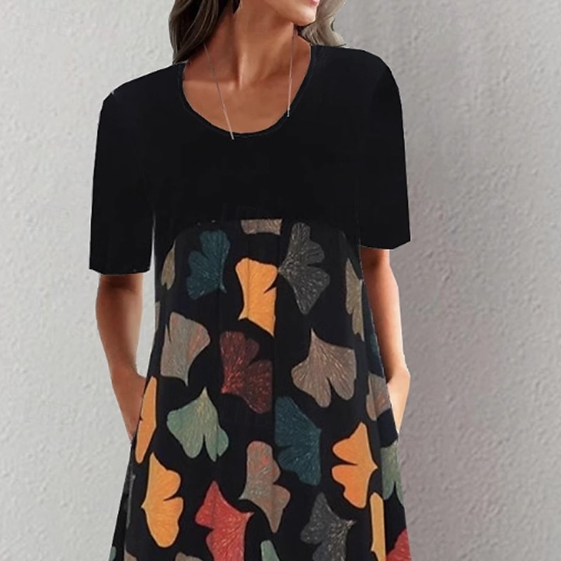 Femmes Robe Midi Robe Imprimée Classique Extérieur Vacances Sortir Coupe régulière Fleur Manche Courte Col ras du cou Noir Été de 2025 ? $23.99 –P2