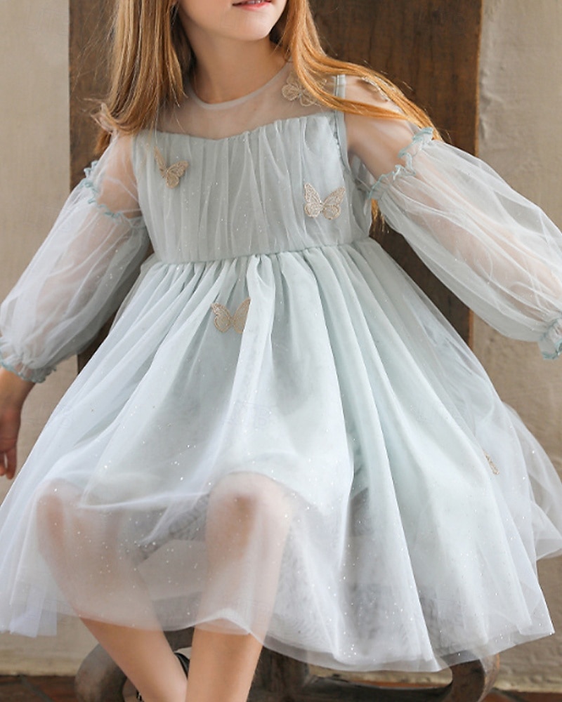 Enfants Fille Robe Couleur Unie Manche 3/4 Extérieur Maille Adorable Coton Mi-long Robe Décontractée Robe en Tulle Été 4 ans et + Bleu Ciel de 2025 ? $77.99 –P5