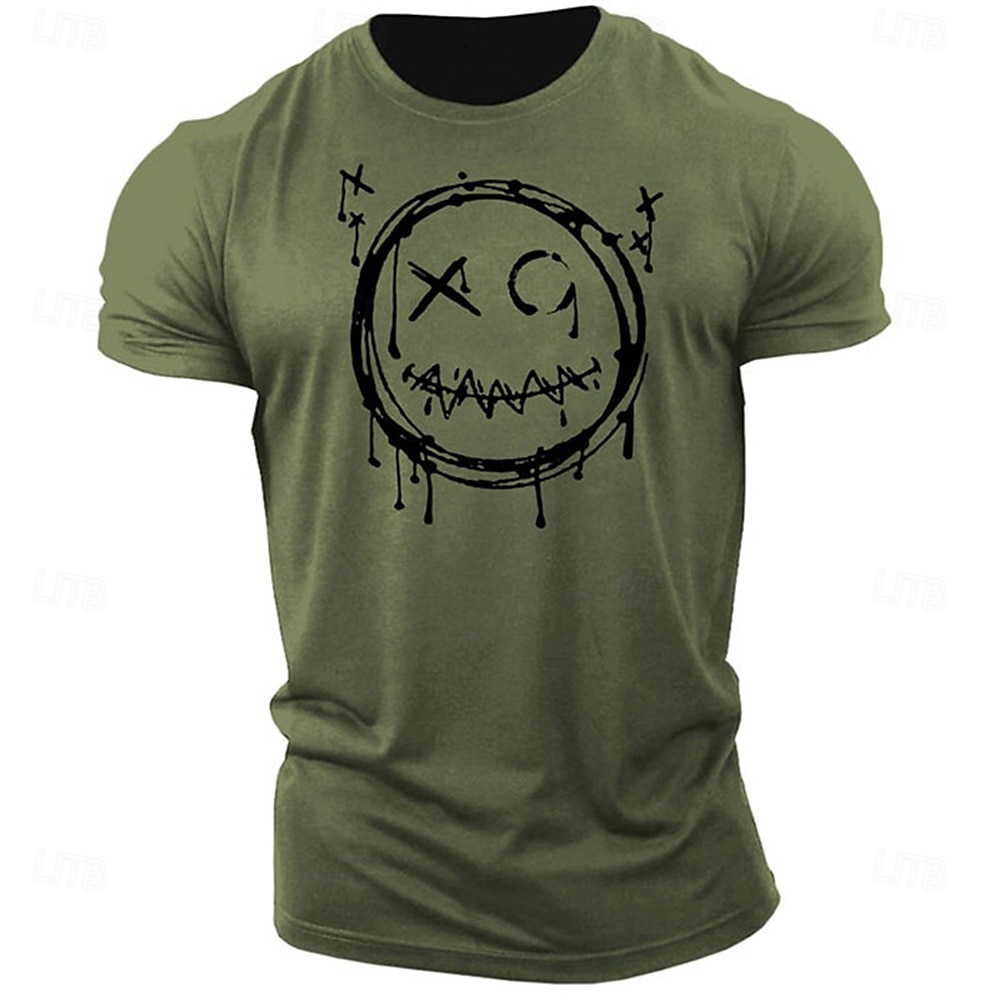 Herr Tecknat Grafiska tryck Rolig Le ansikte T-shirt Grafiska utslagsplatser Bomull Kortärmad Grafisk Skjorta Heather Grey Svart Vit Bekväm t-shirt Utomhus Gata Modedesignerkläder 2025 - $15.99 –P5