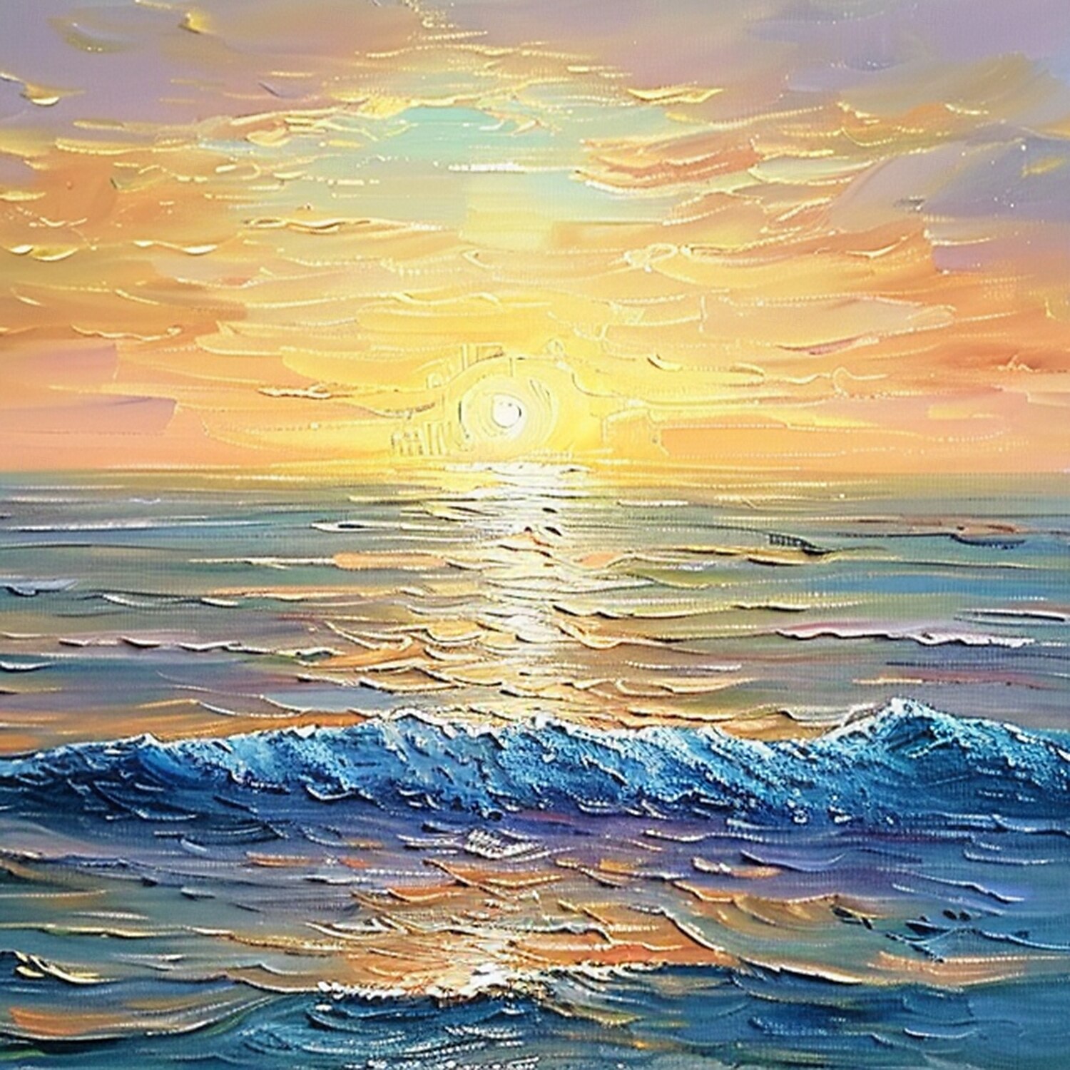 Handmade Original Sunset Ocean Oil Painting On Canvas Abstract Seascape Wall Art for Home Decor With Stretched Frame Without Inner Frame Painting 2025 - $141.99 –P7