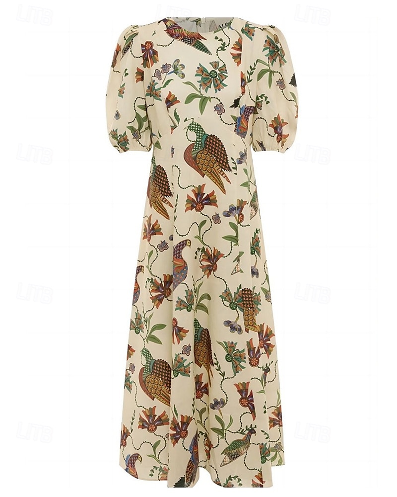 Dame Lang kjole Maxikjole Uformell kjole Mote utendørs Fest Ferie Normal Blomsternål i krystall Kortermet Crew-hals Beige Sommer 2025 - $38.99 –P5