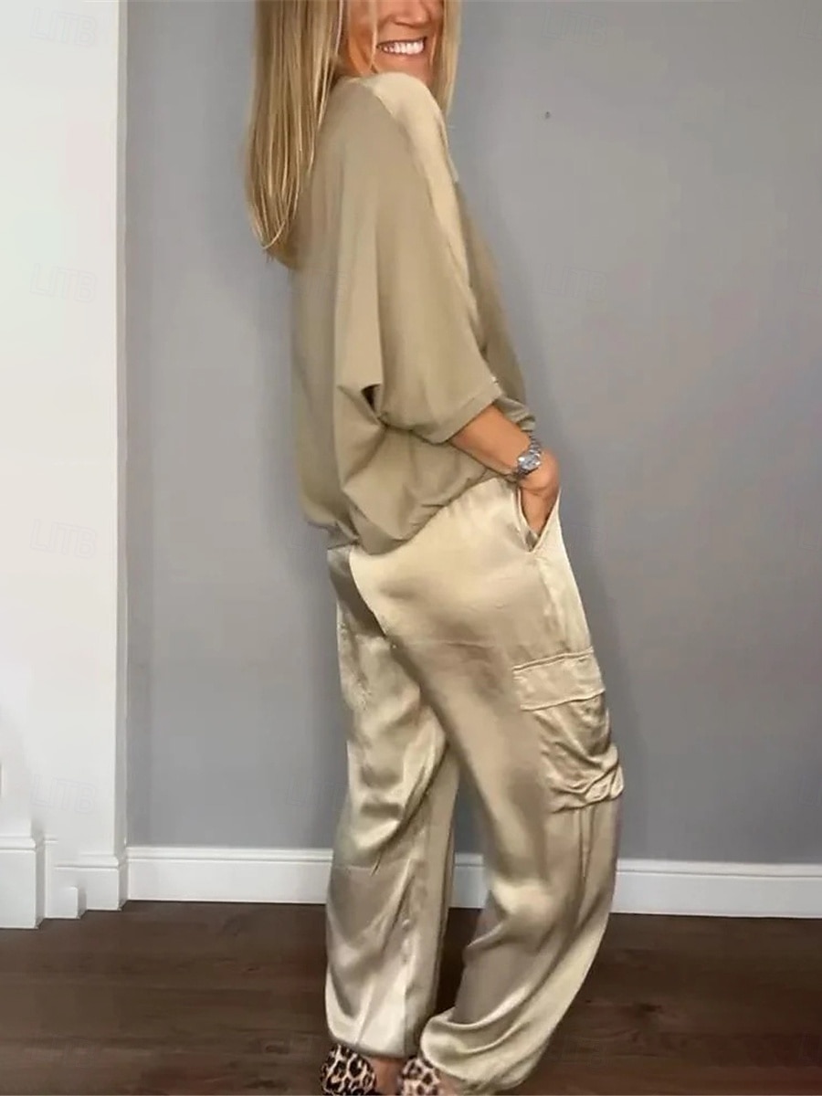 Completo da Donna di 2 Pezzi Moda Streetwear Pantaloni Giornalieri Manica 3/4 Collo Rotondo Colore Solido Casual Giornaliero Nero Bianco Rosso Estate Vestibilità Regolare del 2025 a $37.99 –P3
