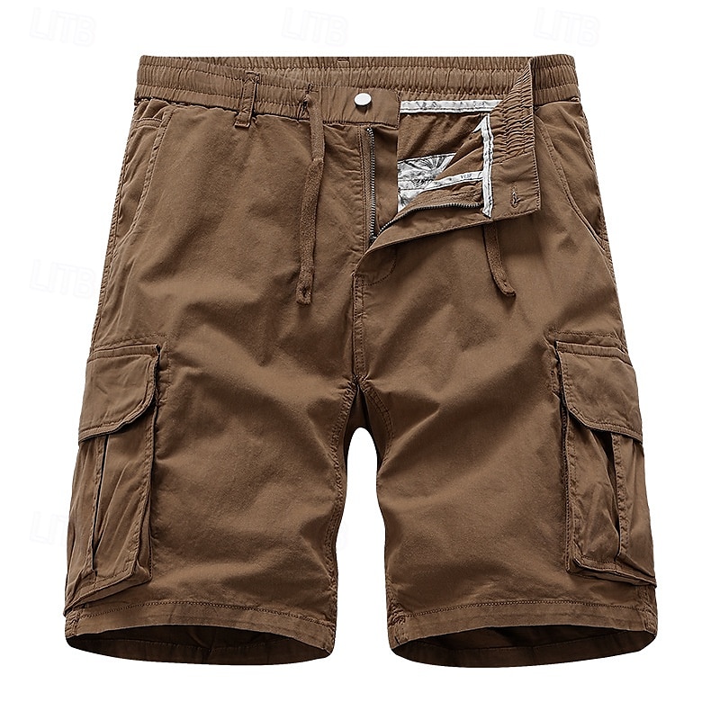 Men's Cargo Shorts Shorts Summer Shorts Drawstring Elastic Waist Multi Pocket Plain Comfort Wearable Knee Length Outdoor Sport Daily Fashion Casual Black Yellow 2025 - $28.99 –P12