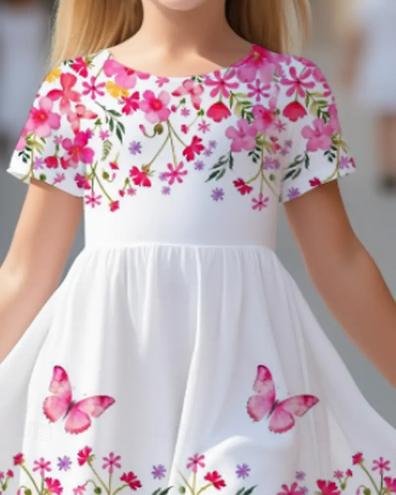 ragazze' 3D Floreale Farfalla Abito Manica Corta Estate Primavera Vacanza Quotidiano Ferie Principessa Bello Dolce Bambini 4-12 Anni Vestito Casual Abito a trapezio Lunghezza al ginocchio Vestibilit del 2025 a $15.99 –P4