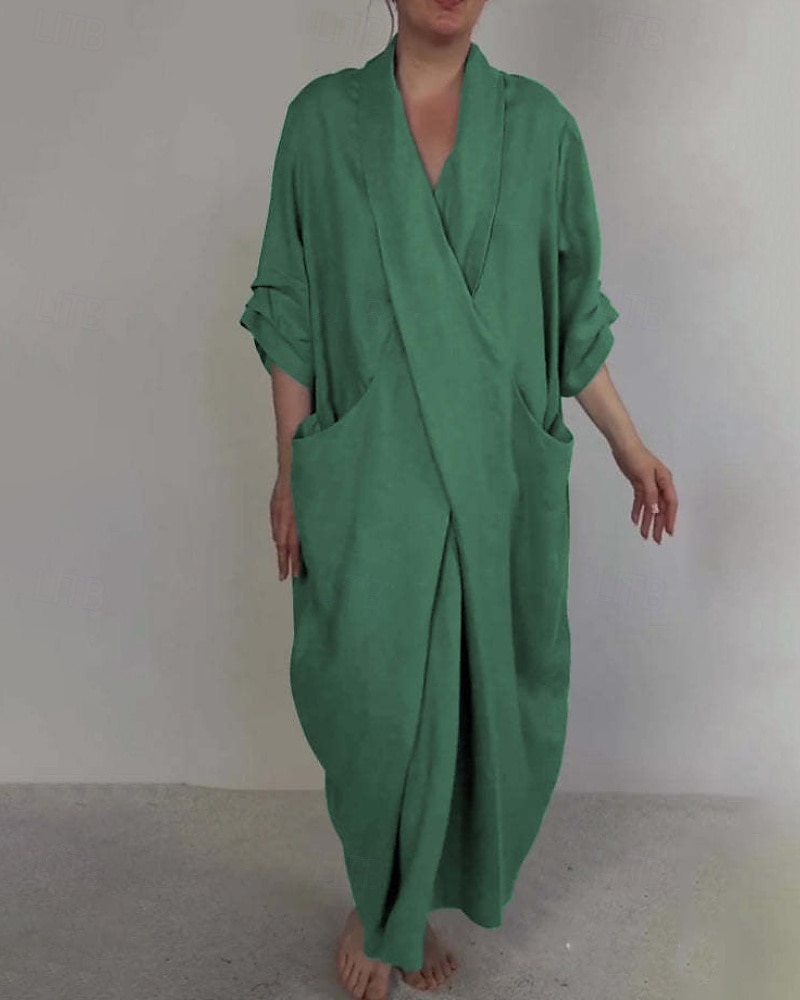 Per donna Abito Lungo Maxi Abito Abito in cotone e lino Moda Moderno All'aperto Vacanza Ferie Vestibilità regolare Semplice Mezza Manica Scollo a V Nero Bianco Blu Viola Estate del 2025 a $26.99 –P8