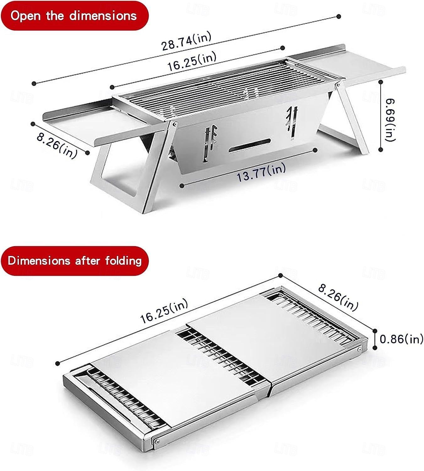 Portable Charcoal Grill, Outdoor Small Grill, Folding Stainless Steel 304 Grill for Camping, Backyard, Boat 2025 - $28.99 –P4