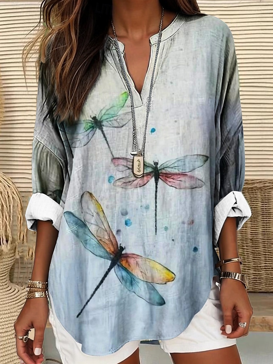 Women's Shirt Graphic Animal Vintage Tropical Hawaiian Long Sleeve V Neck Regular Tops Daily Holiday Beach Wear Print White Blue Purple Green Light Blue Summer Spring 2025 - $19.99 –P2