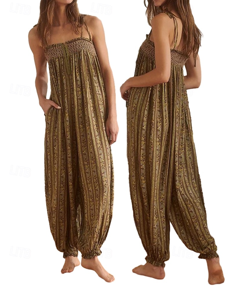 Damen Normal Overall Streetwear Blumen Ärmellos U-Ausschnitt Druck Täglich Wochenende Normale Passform Schwarz Weiß Purpur Sommer 2026 - $31.99 –P1