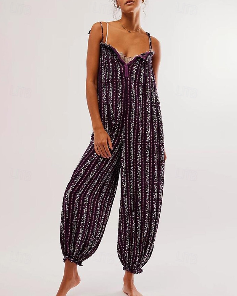 Damen Normal Overall Streetwear Blumen Ärmellos U-Ausschnitt Druck Täglich Wochenende Normale Passform Schwarz Weiß Purpur Sommer 2026 - $31.99 –P7