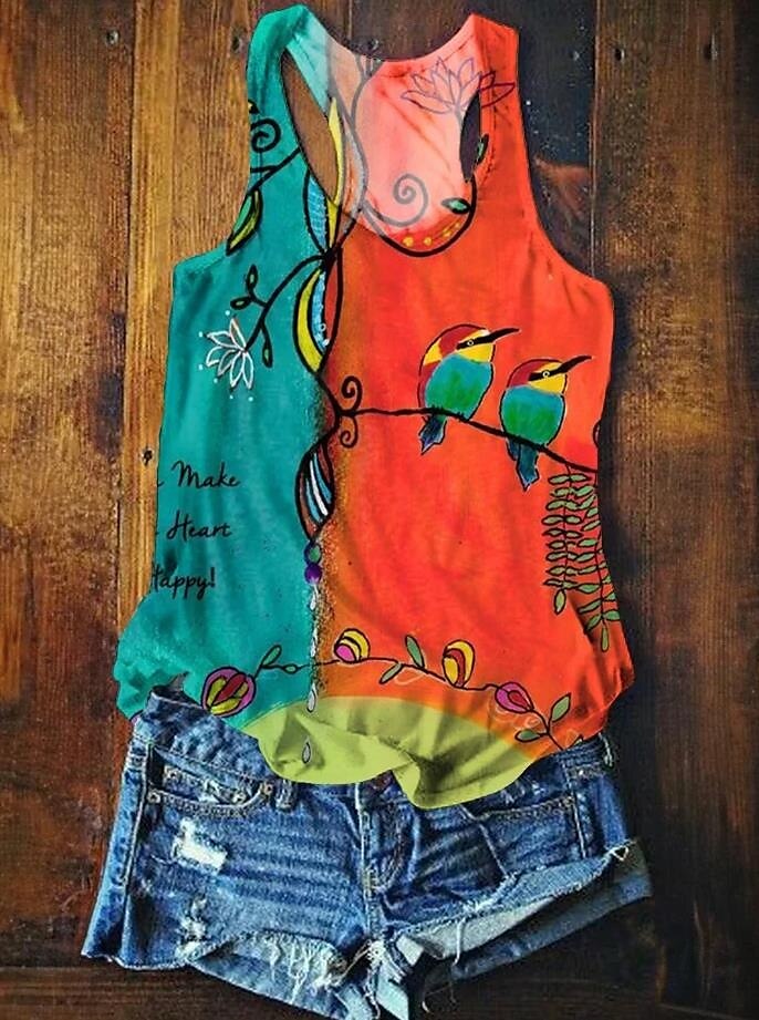 Kvinne Top Tank Topp Sommer Topper Blomster Grafikk Basic Uten Ermer V-Hals Vanlige Topper Trykk Rød Lilla Oransje Grønn Sommer Vår 2025 - $17.99 –P1