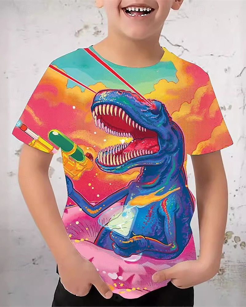 Poikien 3D Dinosaurus T-paita Lyhythihainen Kesä Kevät Muoti Perus Lapset 4-12 vuotta Tiukka pyöreä kaula-aukko ulko- Kausaliteetti Päivittäin Normaali 2025 - $11.99 –P6