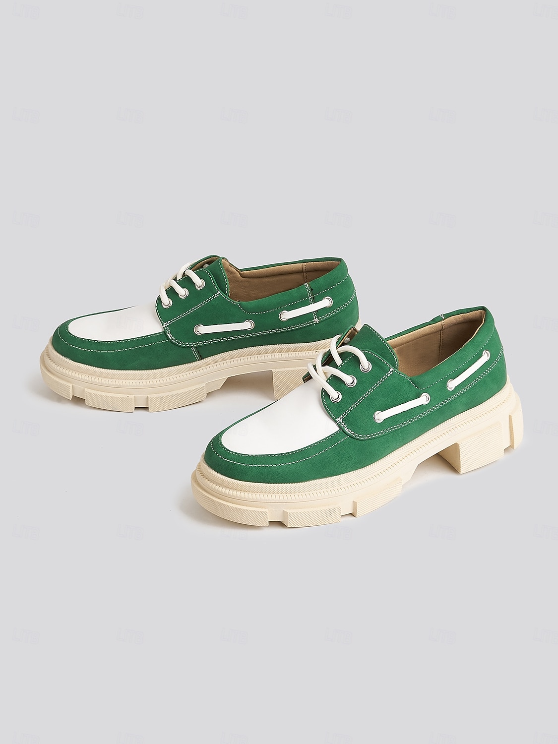 Chaussures à plateforme style Oxford pour femmes - Bloc de couleurs vert et blanc tendance avec semelle épaisse, idéales pour les déplacements quotidiens et les journées de bureau décontractées de 2025 ? $42.99 –P6