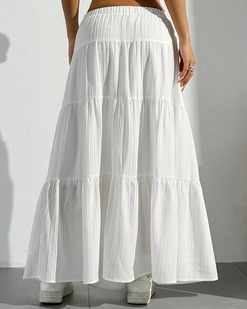 Damen Rock Schwingend Mode Maxi Mittlere Hüfthöhe Röcke Einfach Gerafft Kordelzug Mikroelastisch Urlaub Ausgehen Schwarz Weiß Rot Braun Sommer Polyester 2025 - $17.99 –P2