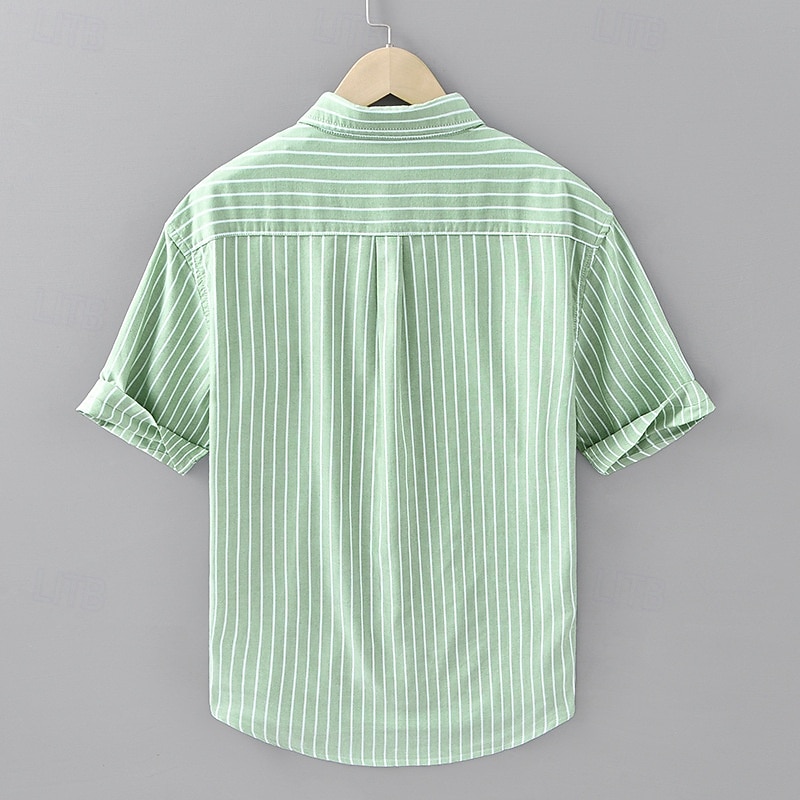 Voor heren Overhemd Zomer overhemd Normaal shirt Strand hemd Overhemd met knopen Wit blauw Groen Grijs Korte mouw Gestreept Revers Vakantie Hawaii Zak Kleding 100% katoen Modieus Casual Comfortabel 2025 - $33.99 –P5