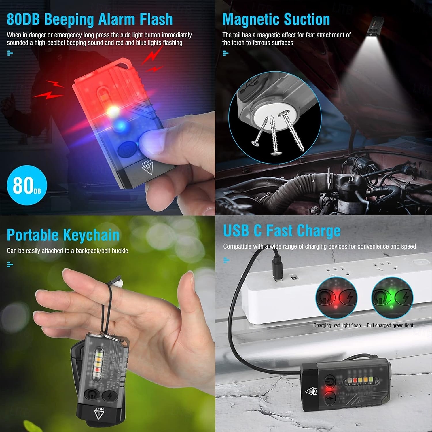 LED Flashlight Small Powerful EDC Super Bright 1000 LM LED Keychain Flash Light with 365nm UV Red Green Blue Light Mini Pocket COB Side Tail Magnet Beeping Sound 14 Modes 2025 - $42.99 –P14