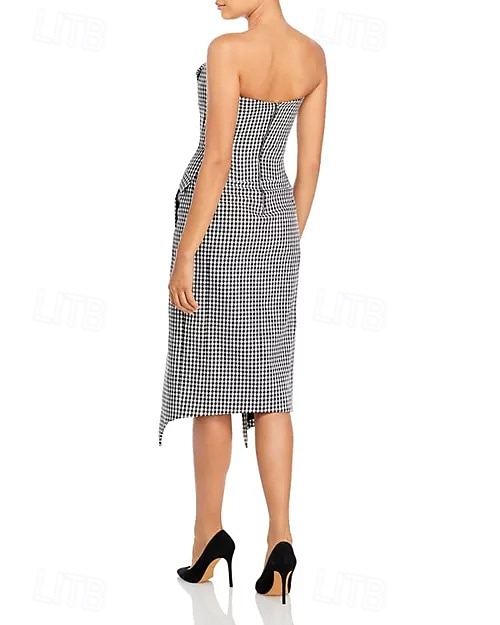 Abito Houndstooth Abito Tuxedo A-Line Abiti Cocktail Abito Blazer Formale Semi Formale Lungo al Ginocchio Midi Senza Maniche Blazer con Rever e Tasche Bottoni di Cristallo Ospite di Nozze del 2025 a $169.99 –P4