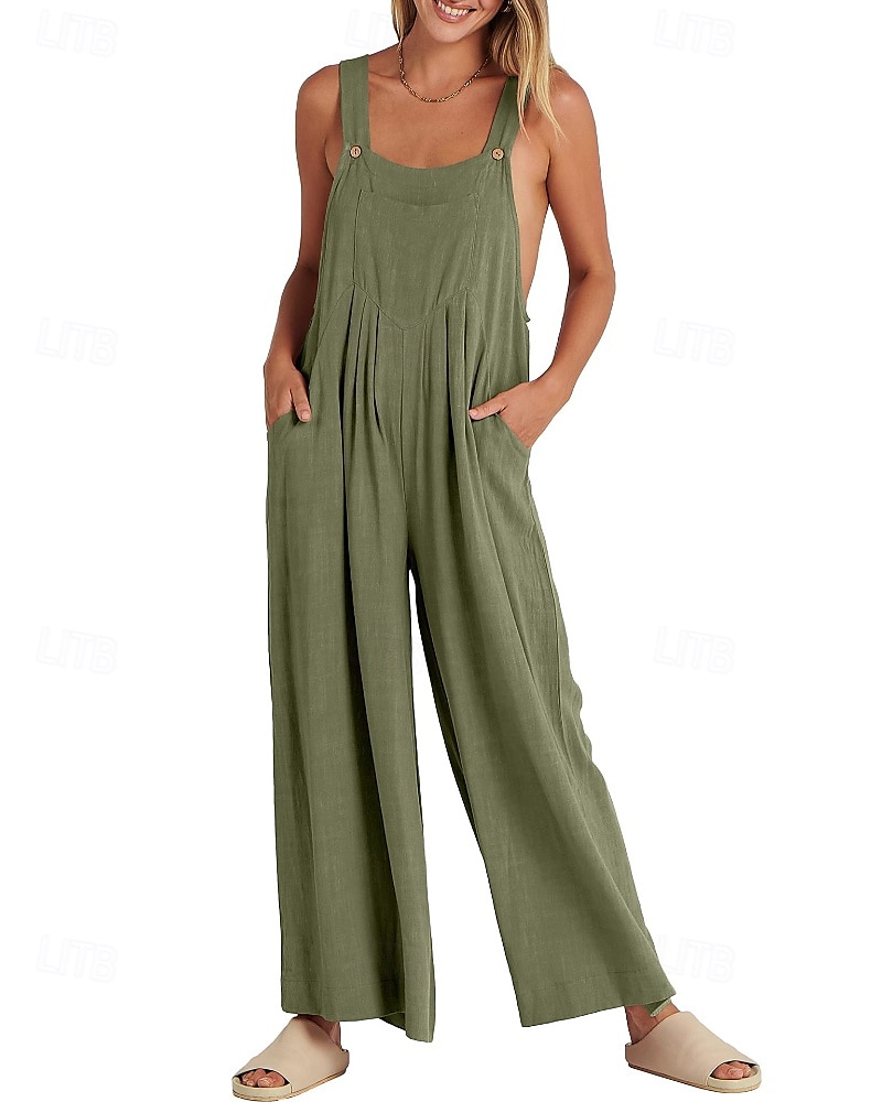 salopetă salopetă damă salopetă streetwear culoare uni fără mâneci decolteu în U buzunar stradă ieșire croială standard negru alb galben vară 2025 - $31.99 –P2