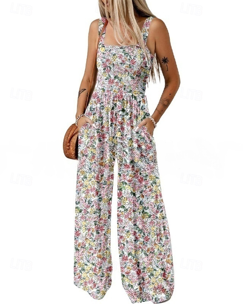 Women's Normal Jumpsuit Casual Floral Sleeveless U Neck Print Street Daily Regular Fit Pink Blue Green Summer 2025 - $25.99 –P5