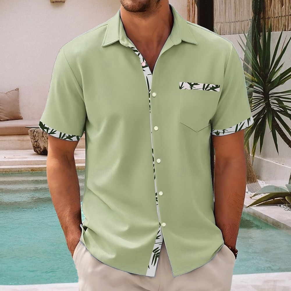 Voor heren Blad Planten Overhemd Zomer overhemd Overhemd met knopen Korte mouw Mode-casual Vakantie Dagelijks gebruik Zomer Lente Strijkijzer 3D-afdrukken shirts met kraag Voorste zak Blozend Roze 2025 - $23.99 –P4