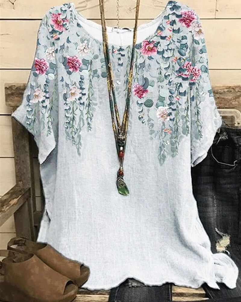 Women's Shirt T Shirt Tee Top Flowers Elegant Fashion Modern Short Sleeve Crew Neck Regular Tops Daily Weekend Print White Pink Blue Purple Green Summer 2025 - $16.99 –P6