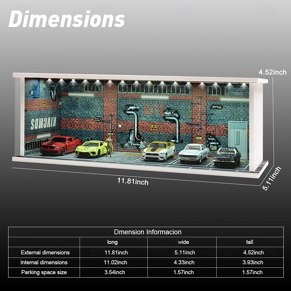 1:64 Modellauto-Vitrine, Druckguss-Diorama-Garage, simuliertes Parkplatzmodell, Miniaturszene, Parkplatz-PVC-Baugruppe mit beleuchtetem Parkplatzmodell-Vitrine, Spielzeug-Vitrine 2025 - $23.99 –P6