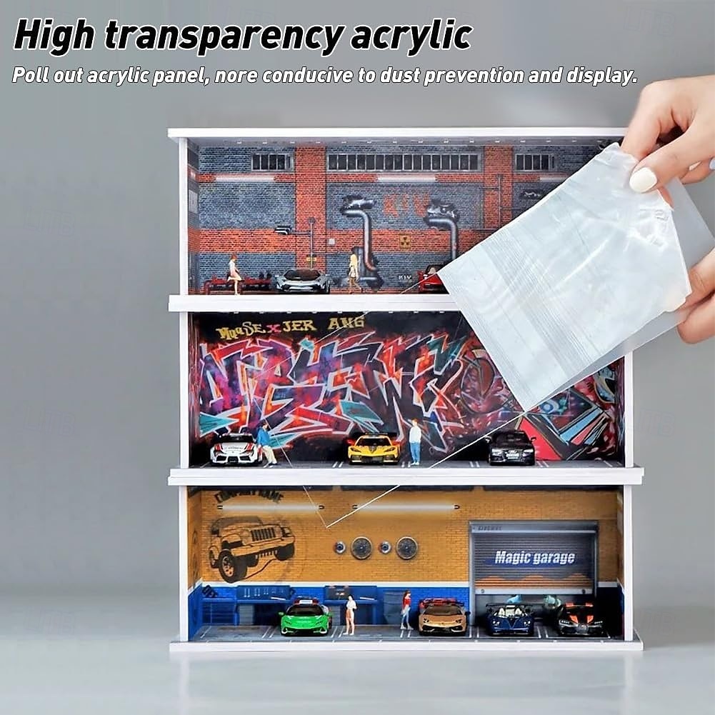 1:64 Modellauto-Vitrine, Druckguss-Diorama-Garage, simuliertes Parkplatzmodell, Miniaturszene, Parkplatz-PVC-Baugruppe mit beleuchtetem Parkplatzmodell-Vitrine, Spielzeug-Vitrine 2025 - $23.99 –P7